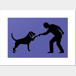 Fist bump between man and dog - dark Posters and Art